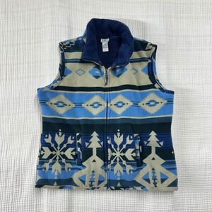 VTG Keren Hart blue Southwest Aztec fleece vest warm cozy size L